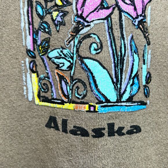 Vintage Delta USA Alaska Spellout Sweatshirt size XL USA Made Flower Print - Picture 4 of 6